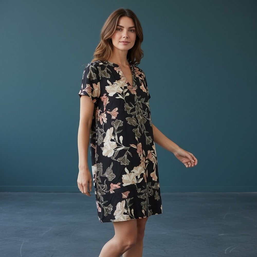 NICOLE MILLER Linen Blend Women's MEDIUM (20" across chest) Dress Black & Pink